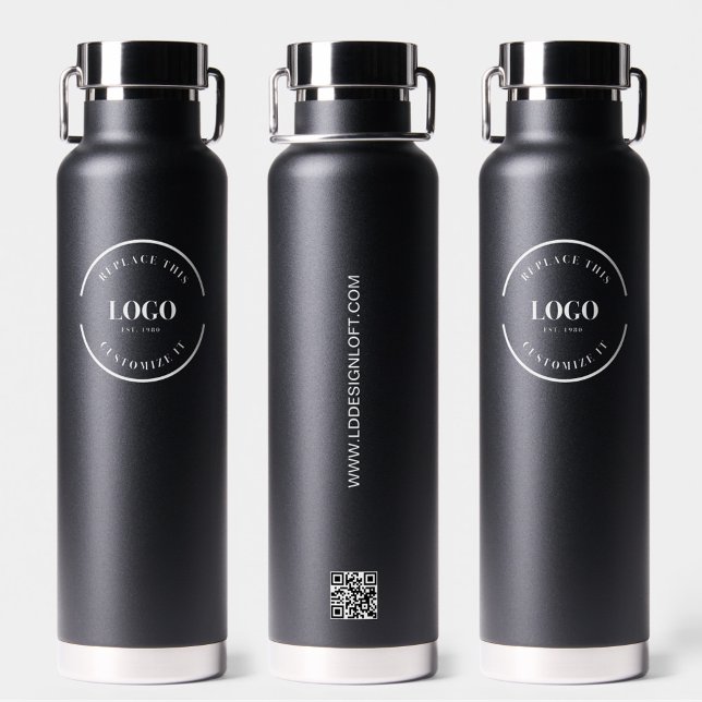 Professional Business logo Custom QR code website  Water Bottle (Personalized business logo, QR code, website black water bottle)