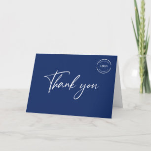 Professional Business logo Customisable blue Thank You Card