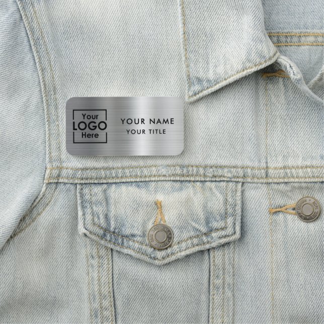 Professional Business Logo Employee Name Silver Tag (In Situ)