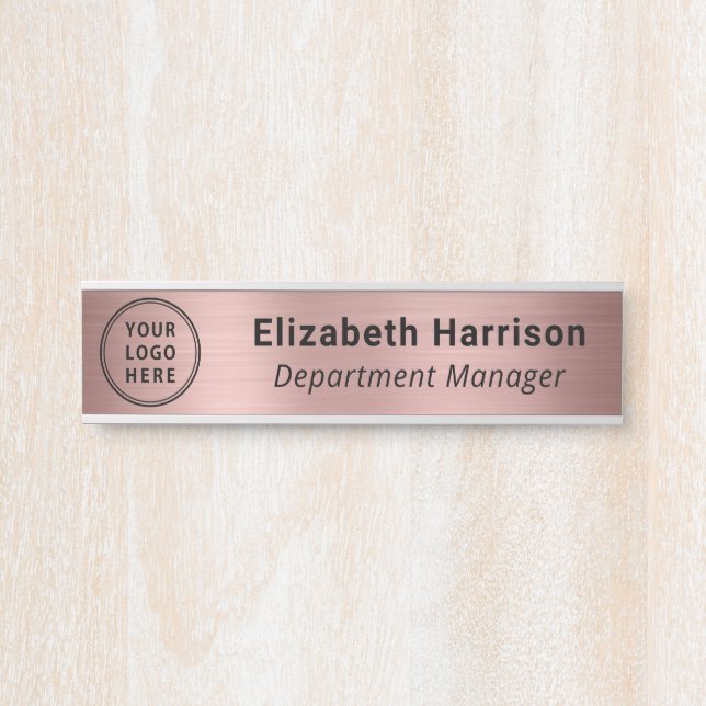 Professional Business Logo Name Rose Gold Door Sign (Front)
