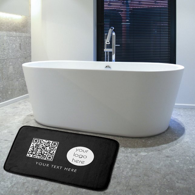 Professional Business Logo QR Code & Text Black Bath Mat (Creator Uploaded)