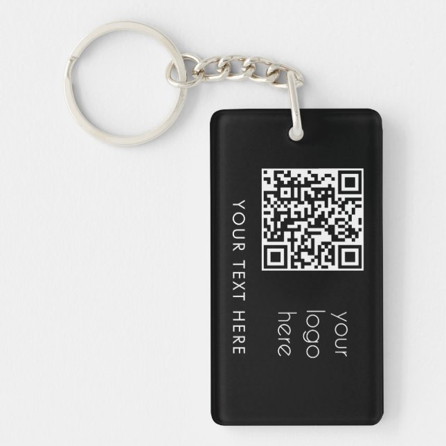 Professional Business Logo QR Code & Text Black Key Ring (Front)