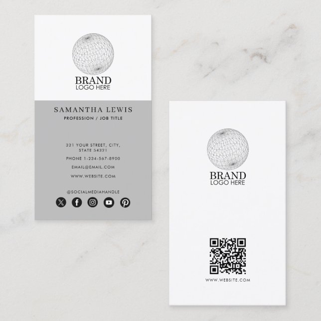 Professional Business Logo Social Media QR Code Card (Front/Back)
