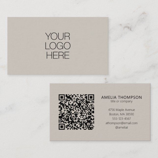 Professional Business Logo Soft Taupe QR Code Card (Front/Back)