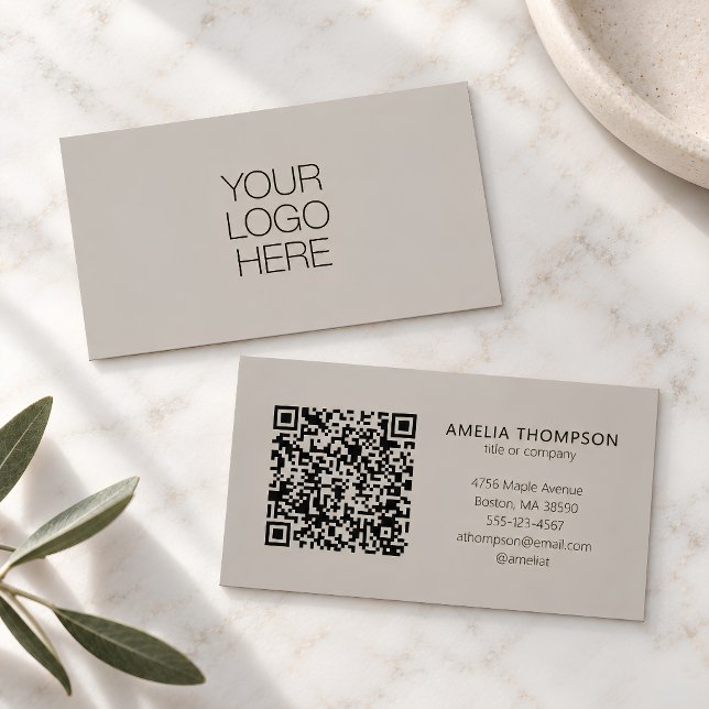 Professional Business Logo Soft Taupe QR Code Card (Creator Uploaded)