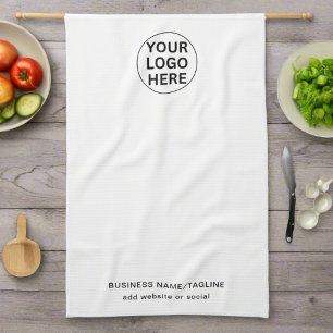 Professional Business Logo & Text Branded White  Tea Towel