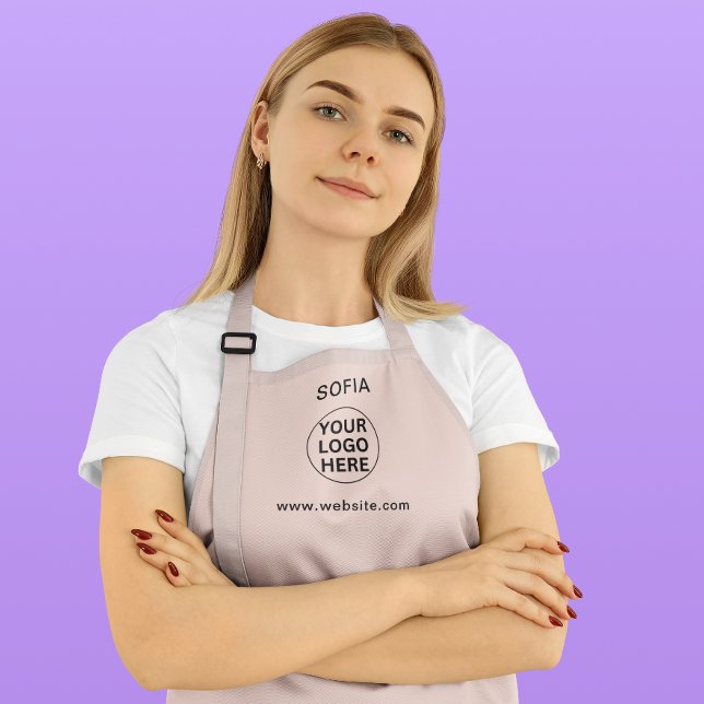 Professional Business Logo & Text Clean Blush Pink Apron (Creator Uploaded)