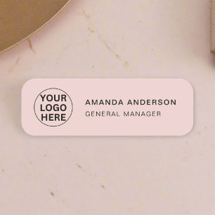 Professional Business Logo & Text Clean Blush Pink Name Tag