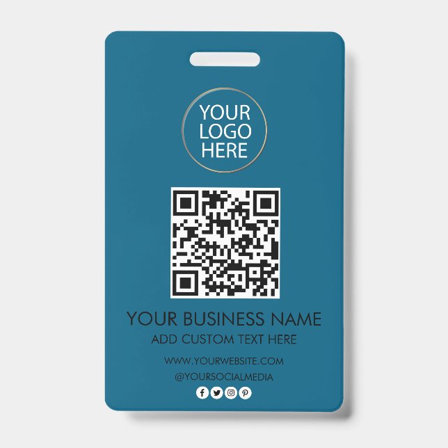 Professional Business Logo & Text Company QR Code  ID Badge (Front)