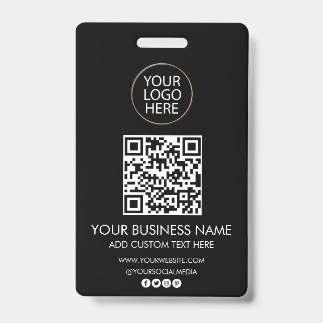 Professional Business Logo & Text Company QR Code  ID Badge (Front)