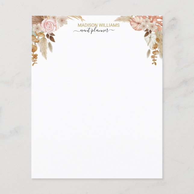 Professional Business Name Boho Florals Stationery (Front)