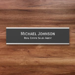 Professional Business Office Name Title Modern Door Sign<br><div class="desc">Custom, personalised, professional, modern, classy, stylish, elegant, business office cabin silver classic black and white script / typography, wall or door hanging metal sign name plate. To customise, simply type in your full name and designation / title. While you personalise, you'll be able to see a preview throughout. Perfect for...</div>
