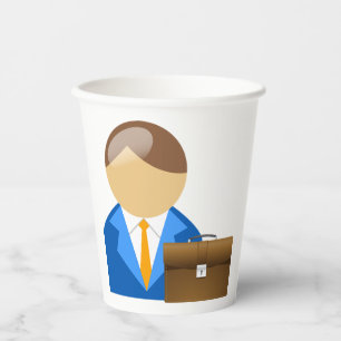 Professional Businessman Icon with Briefcase Paper Cups