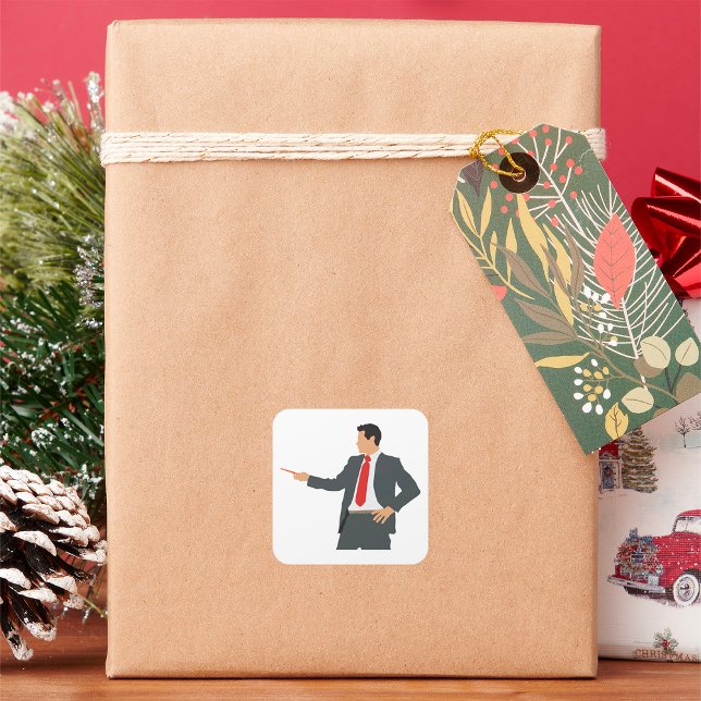 Professional Businessman in Suit with Pointer Square Sticker (Creator Uploaded)