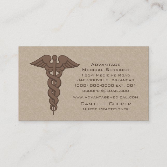 Professional Caduceus Business Card, Brown Business Card (Front)
