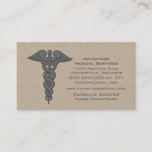 Professional Caduceus Business Card, Grey Card