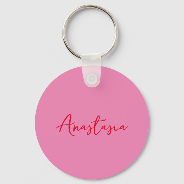 Professional calligraphy name custom pink blue key ring (Front)