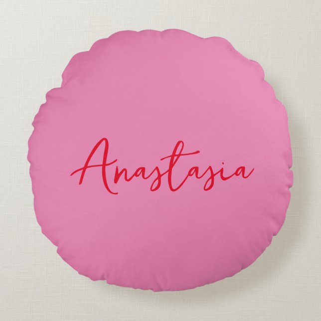 Professional calligraphy name custom pink blue round cushion (Front)