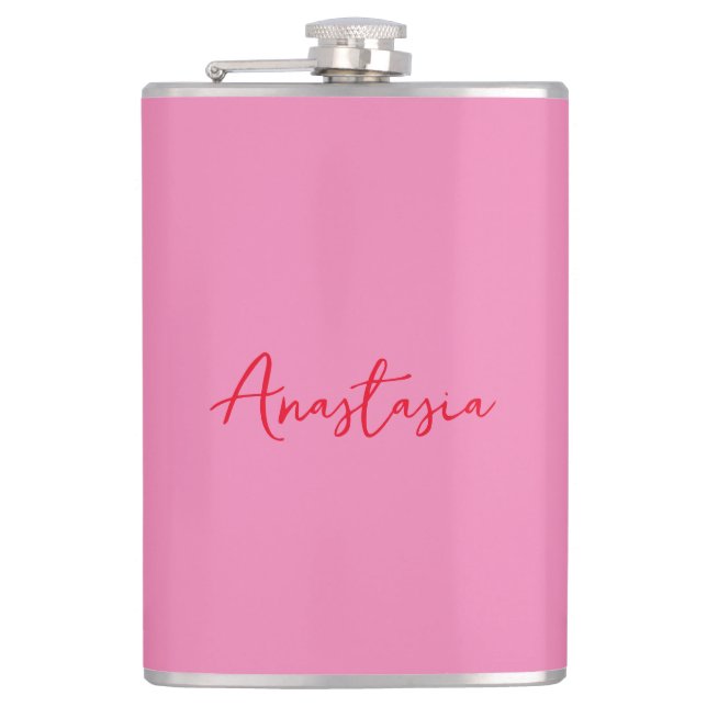 Professional calligraphy name custom pink hip flask (Front)