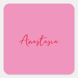 Professional calligraphy name custom pink square sticker