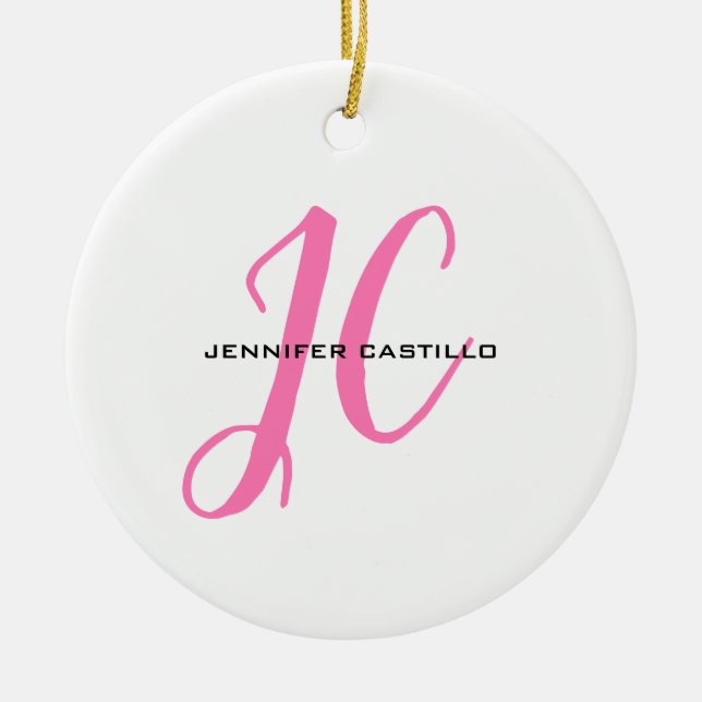 Professional Calligraphy Script Monogram Girly Ceramic Ornament (Front)