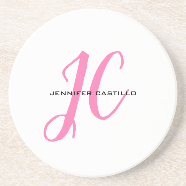 Professional Calligraphy Script Monogram Girly Coaster (Front)