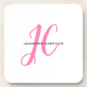 Professional Calligraphy Script Monogram Girly Coaster