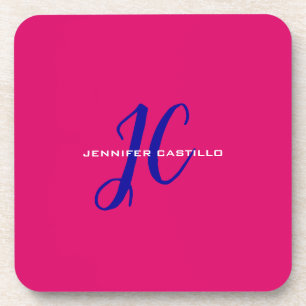 Professional Calligraphy Script Monogram Girly Coaster