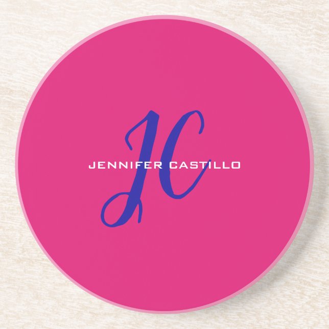 Professional Calligraphy Script Monogram Girly Coaster (Front)
