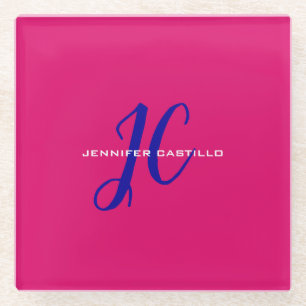 Professional Calligraphy Script Monogram Girly Glass Coaster