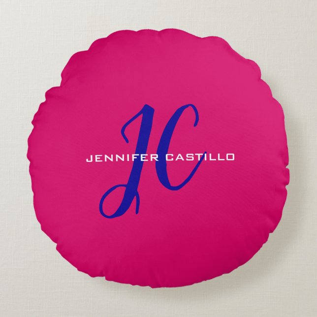 Professional Calligraphy Script Monogram Girly Round Cushion (Front)
