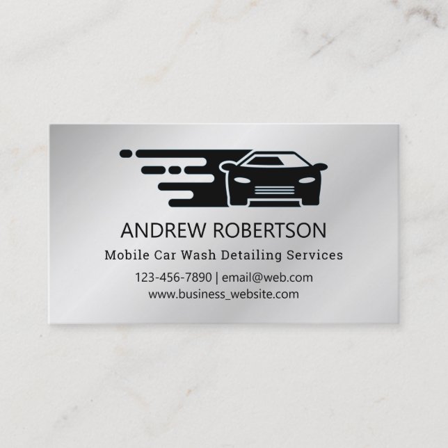 Professional Car Auto Detailing Faux Metallic Business Card (Front)