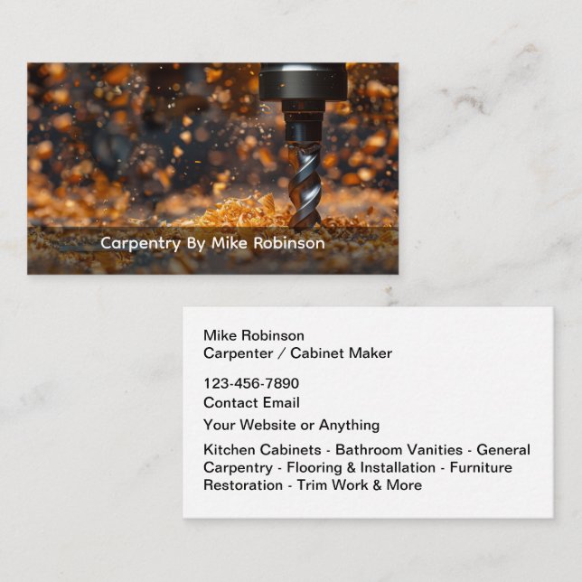 Professional Carpenter And Contractor Business Card (Front/Back)