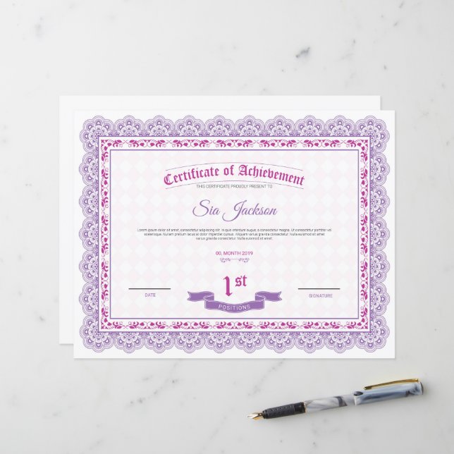 Professional Certificate of Achievement Template (Front/Back In Situ)