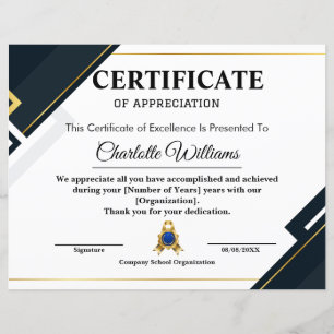 Professional Certificate of Appreciation Blue Gold