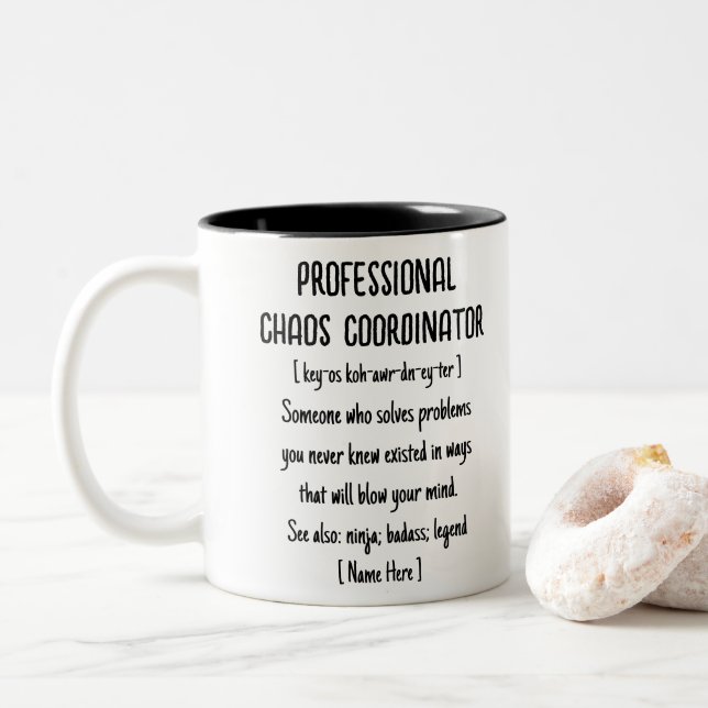Professional Chaos Coordinator Definition Coworker Two-Tone Coffee Mug (With Donut)
