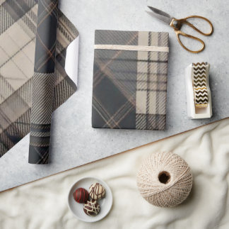 Professional Charcoal Grey and Tan Plaid Wrapping  Paper