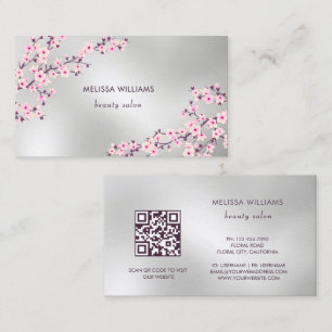 Professional Cherry Blossom Pink Silver Business Card