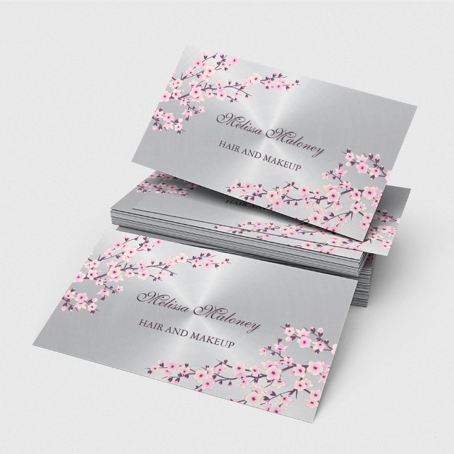 Professional Cherry Blossom Pink Silver Business Card (Creator Uploaded)