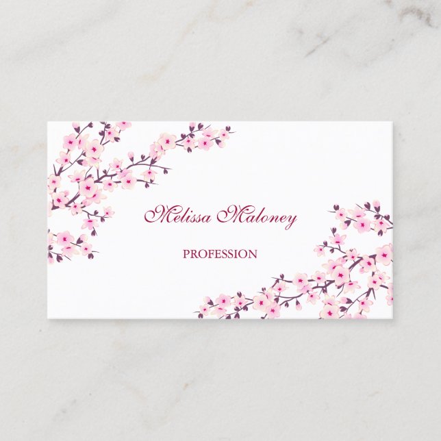 Professional Cherry Blossom Pink White Salon Business Card (Front)