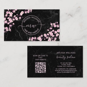 Professional Cherry Blossoms Black Marble Business Card