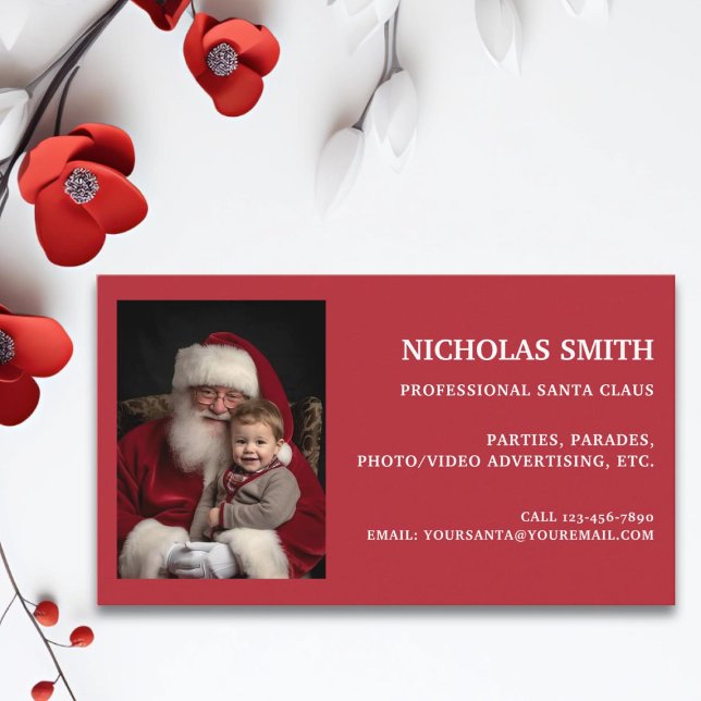 Professional Christmas Santa Claus Photo Business Card (Creator Uploaded)