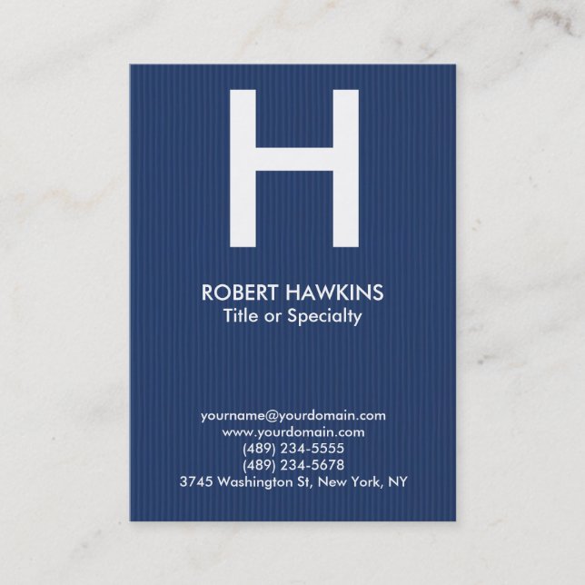 Professional chubby blue white modern monogram business card (Front)