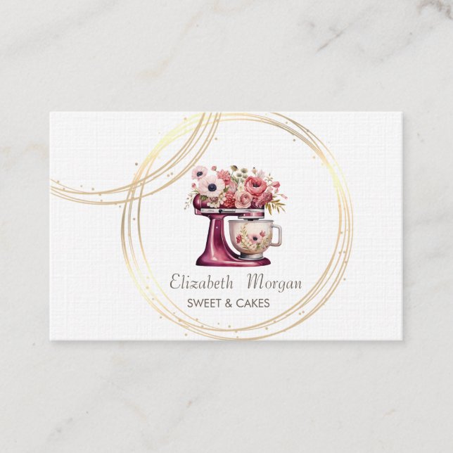  Professional Circles Floral Red Cake Mixer  Business Card (Front)