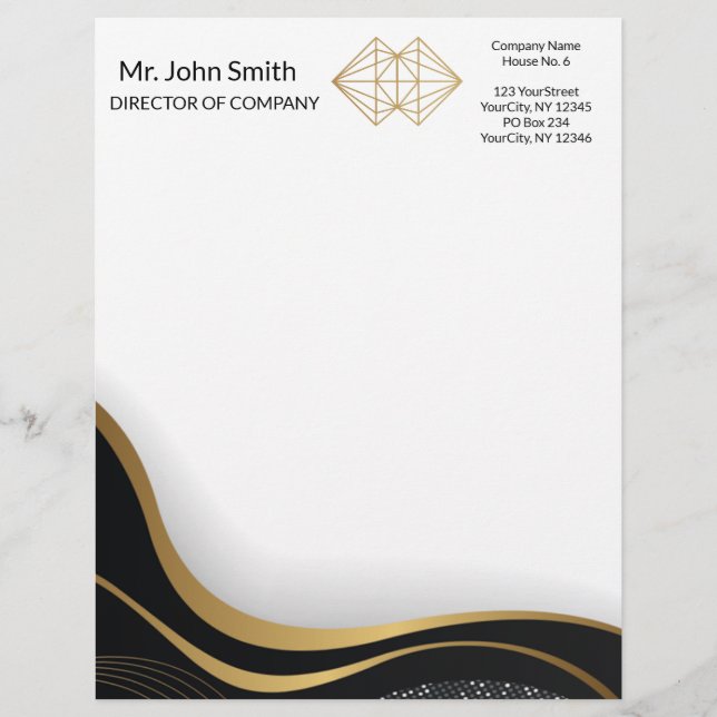  Professional Classic Elegant Black Gold Custom Letterhead (Front)
