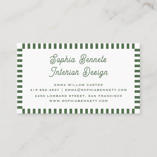 Professional Classic Retro Clean 70s 80s Green Business Card (Front)