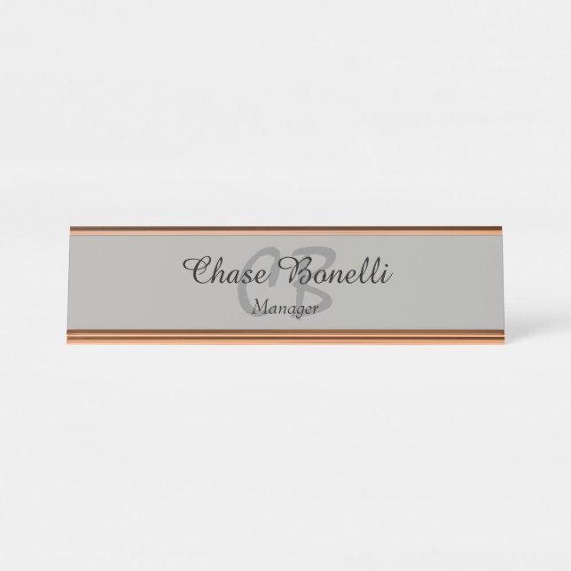 Professional Classical Grey Monogram Desk Name Plate (Front)