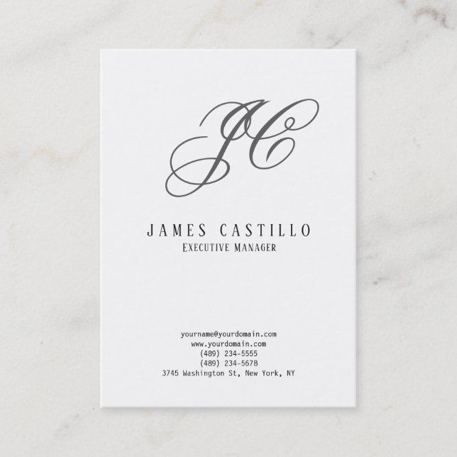 Professional Classical Monogram Minimalist Plain Business Card (Front)