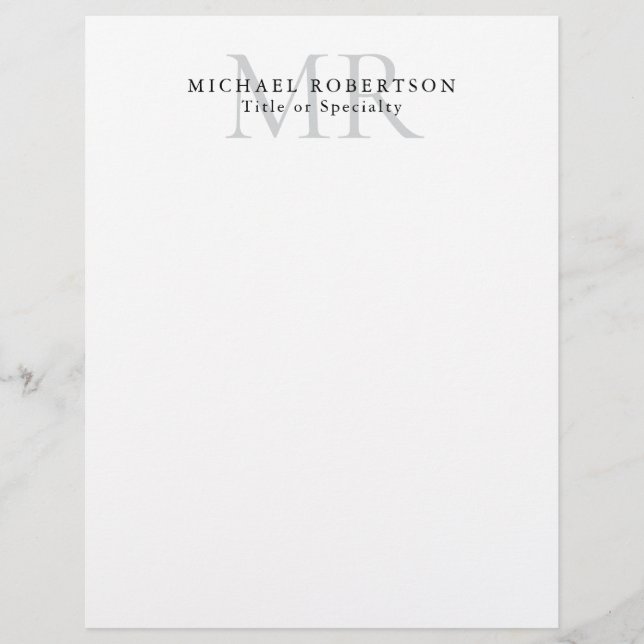 Professional Classical Monogram Minimalist Plain Custom Letterhead (Front)