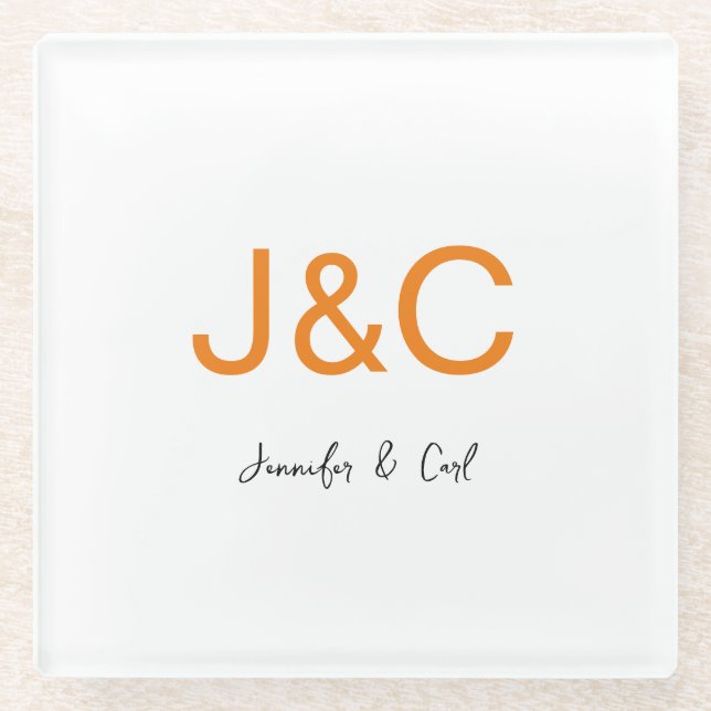 Professional Classical Monogram Minimalist Plain Glass Coaster (Front)